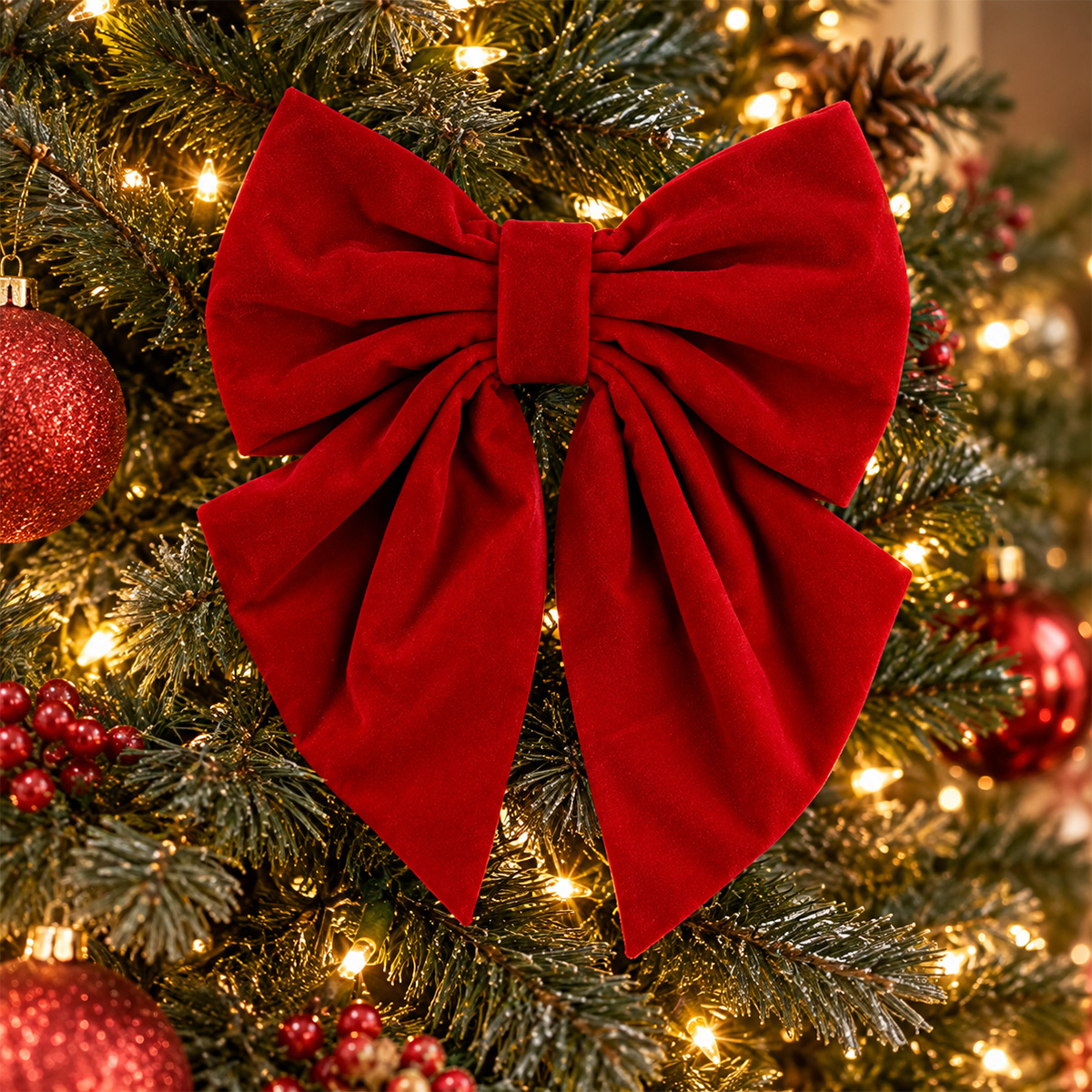 CHRISTMAS VELVET BOWS RED 18X25CM SET OF 2 - Image 2