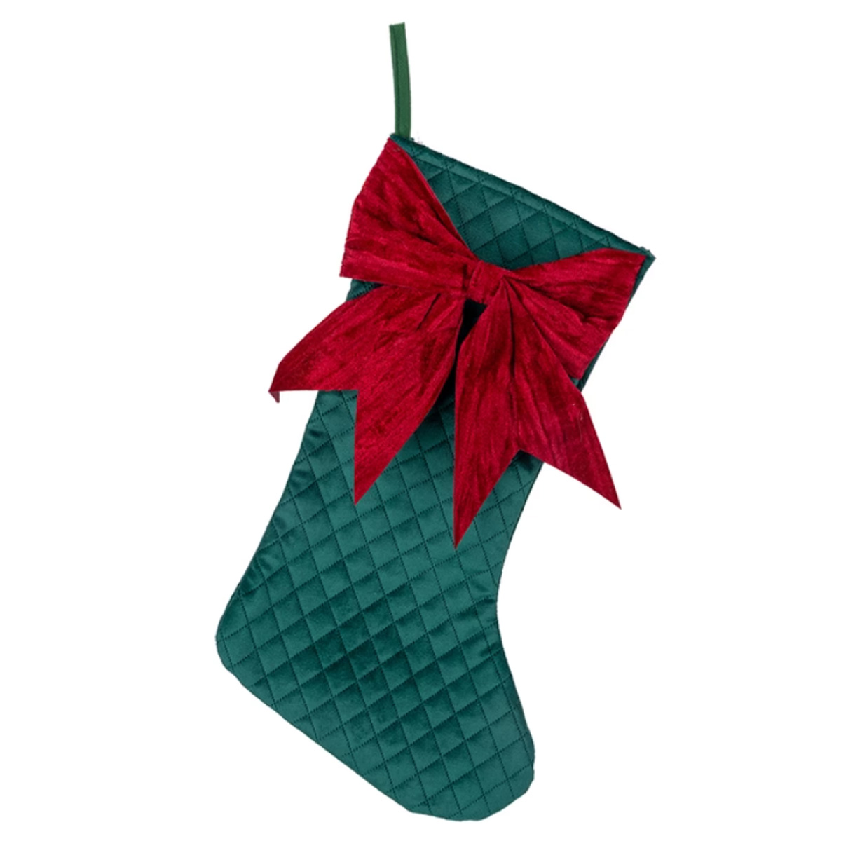 CHRISTMAS VELVET STOCKING WITH RED BOW 49CM