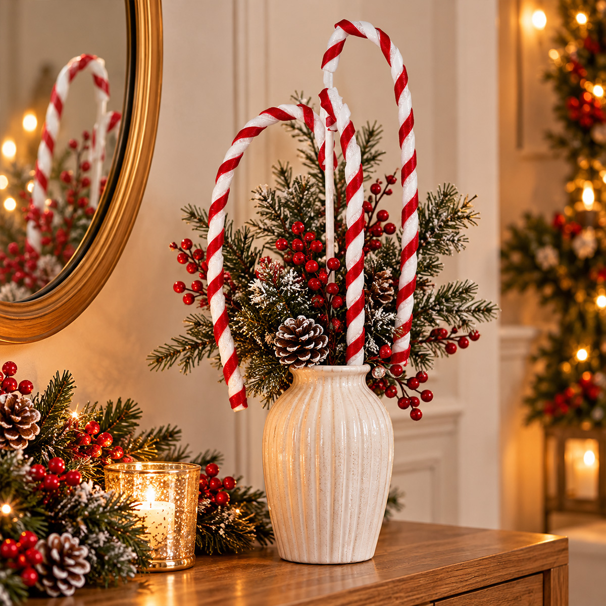 CHRISTMAS DECORATIVE CANDY CANE BRANCH RED AND WHITE 90CM - Image 2