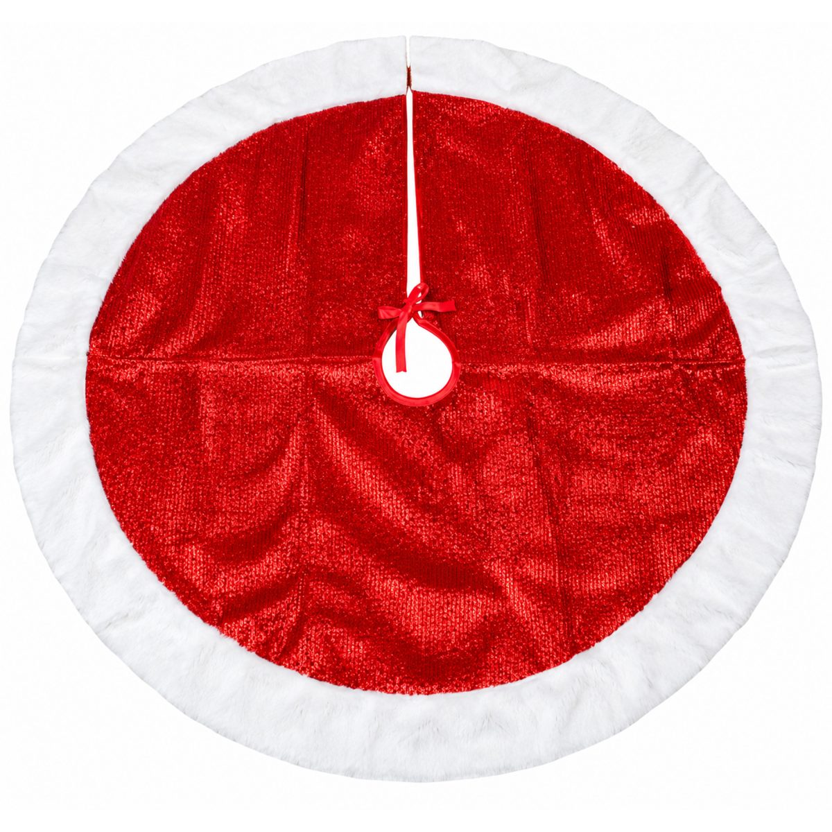 CHRISTMAS TREE SKIRT RED METALLIC POLYESTER 90CM