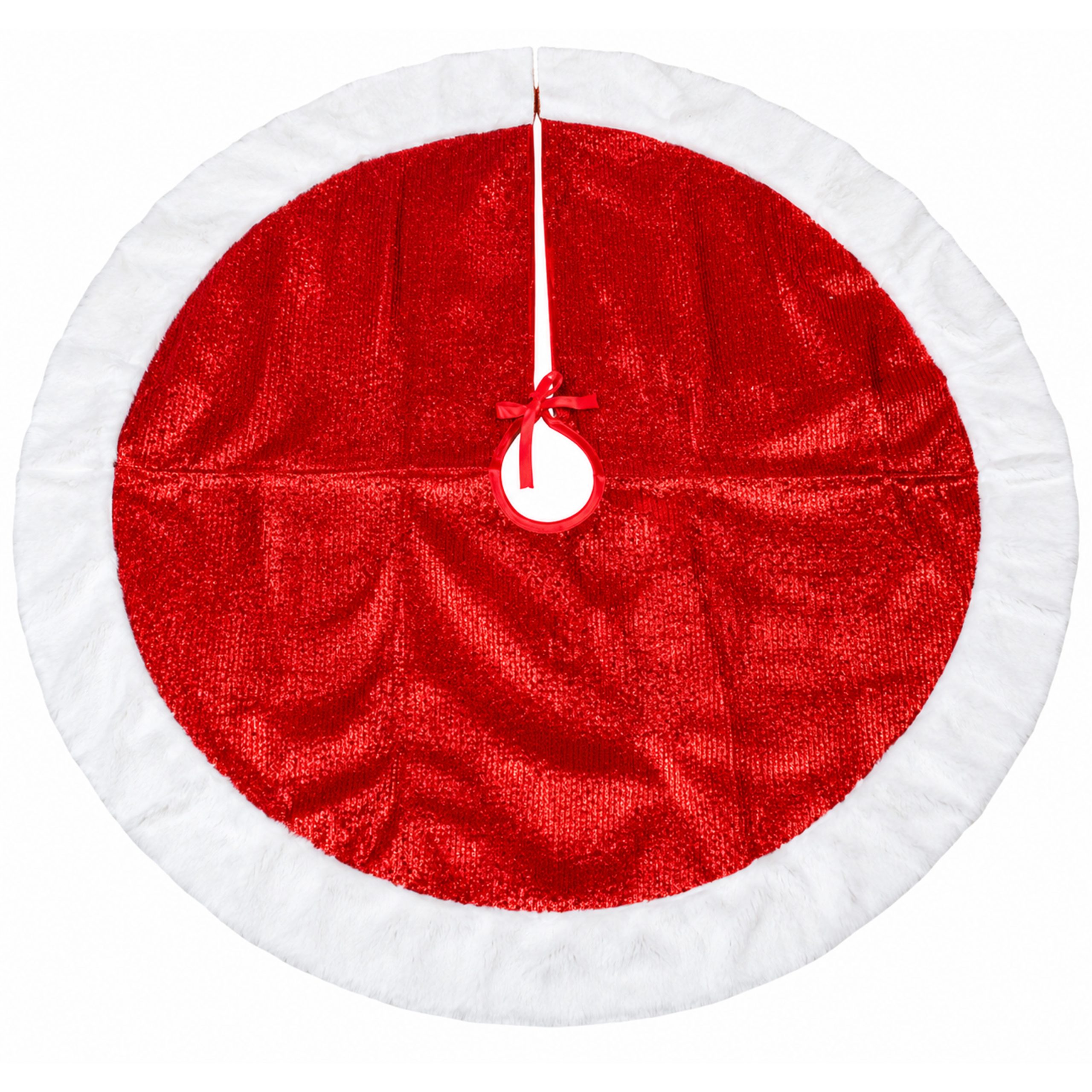 CHRISTMAS TREE SKIRT RED METALLIC POLYESTER 90CM