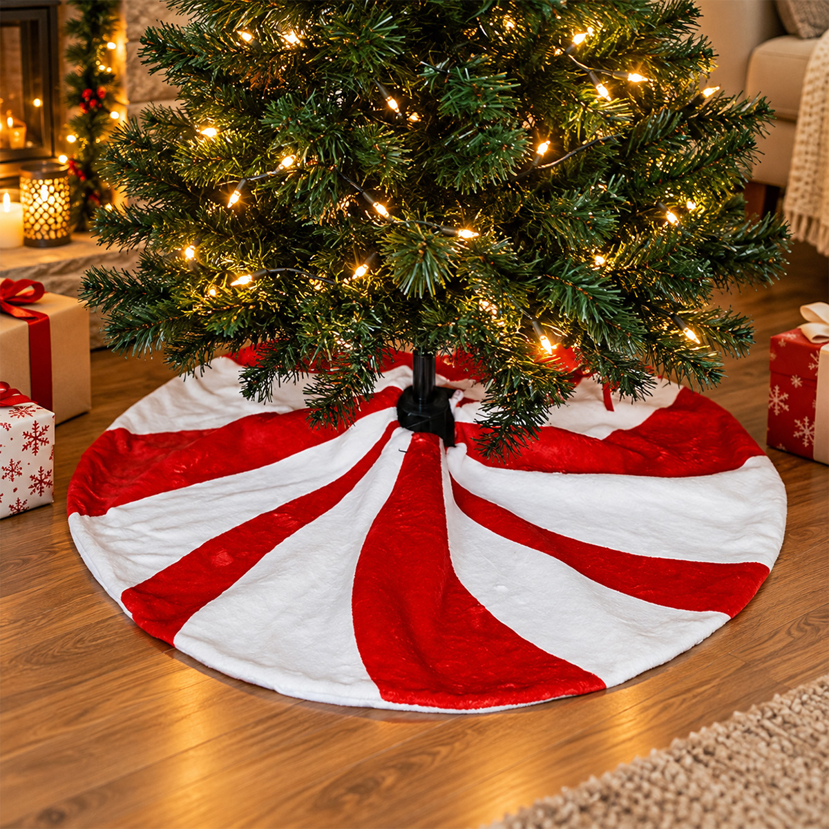 CHRISTMAS CANDY TREE SKIRT RED & WHITE 90 CM - Image 2
