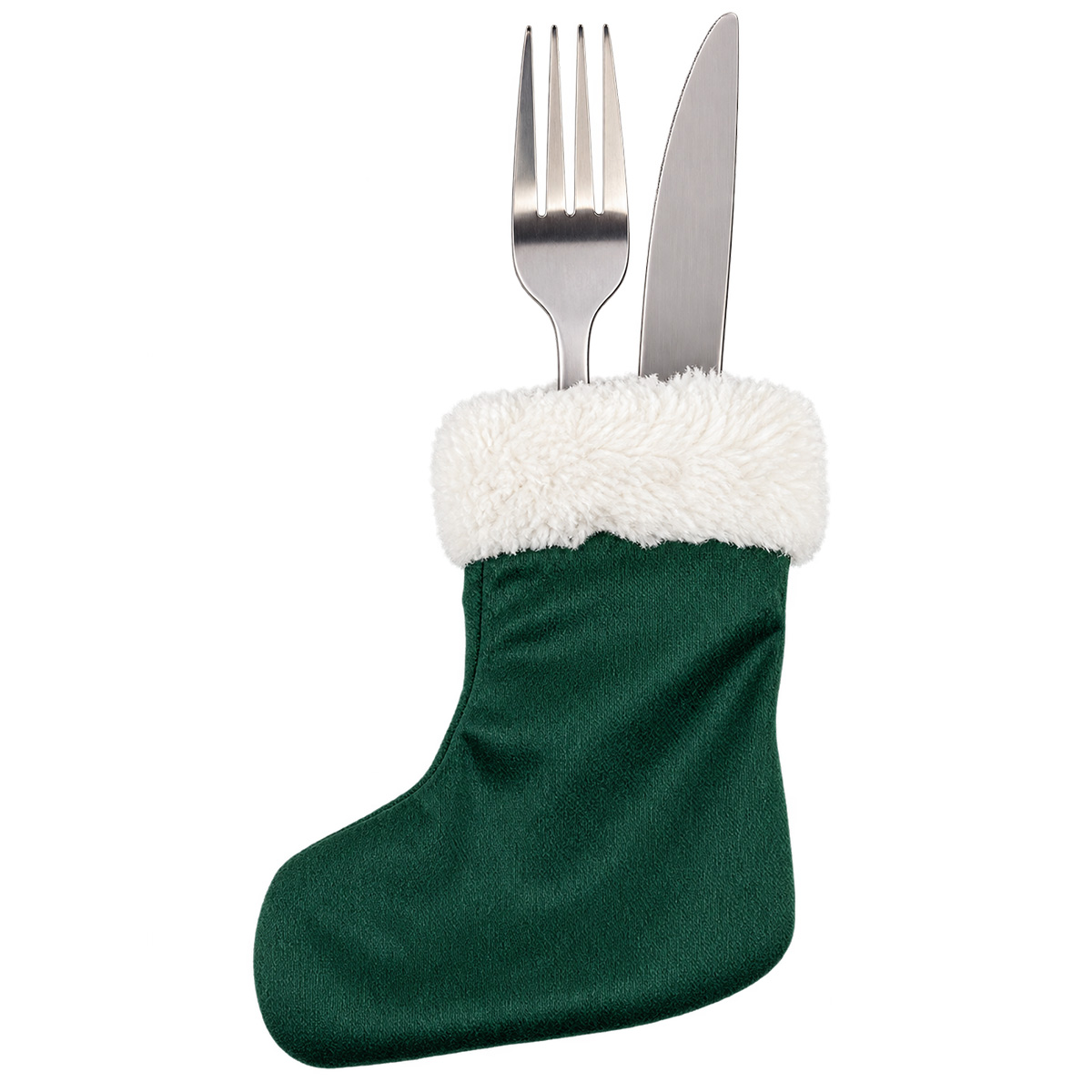 CHRISTMAS CUTLERY HOLDER GREEN STOCKING 12X14.5CM