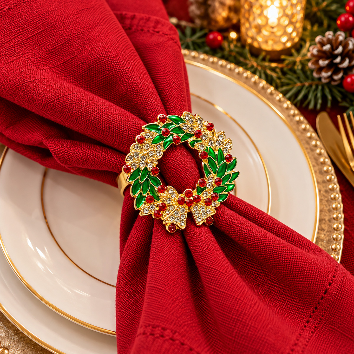 CHRISTMAS WREATH NAPKIN RINGS 4 X 4 X 4 CM SET OF 4 - Image 3