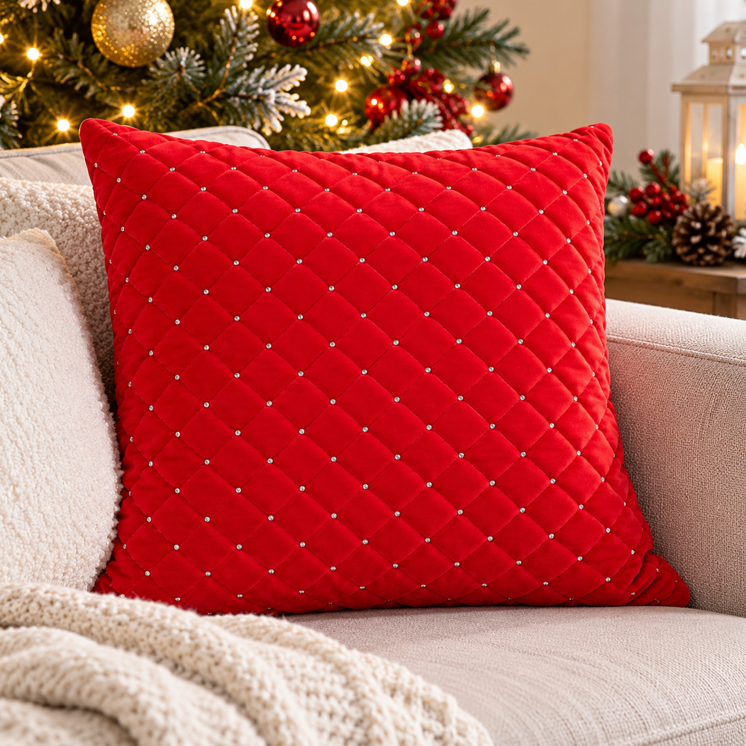 RED VELVET CUSHION 45X45CM - Image 2
