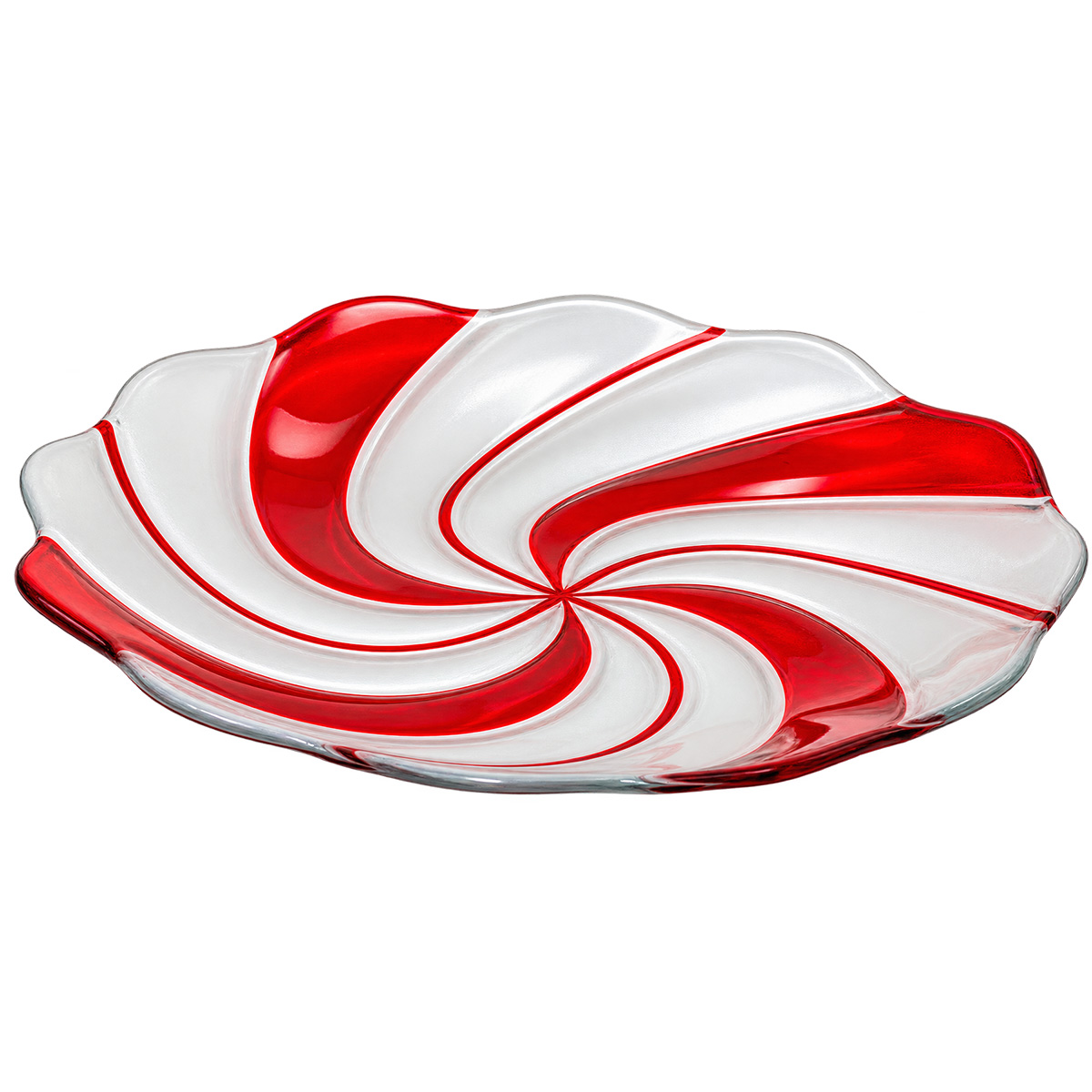 CHRISTMAS GLASS CANDY PLATTER RED & SILVER 23.5 CM