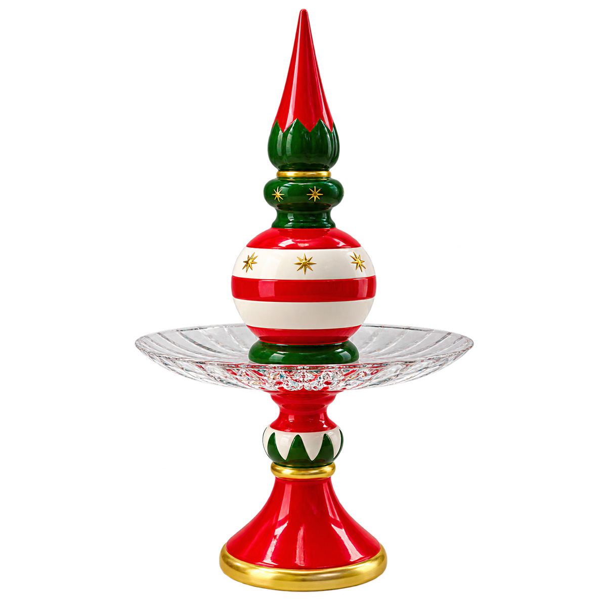 CERAMIC CHRISTMAS CANDY PLATTER WITH BALL & CONE DECORATION 24 X 43 CM