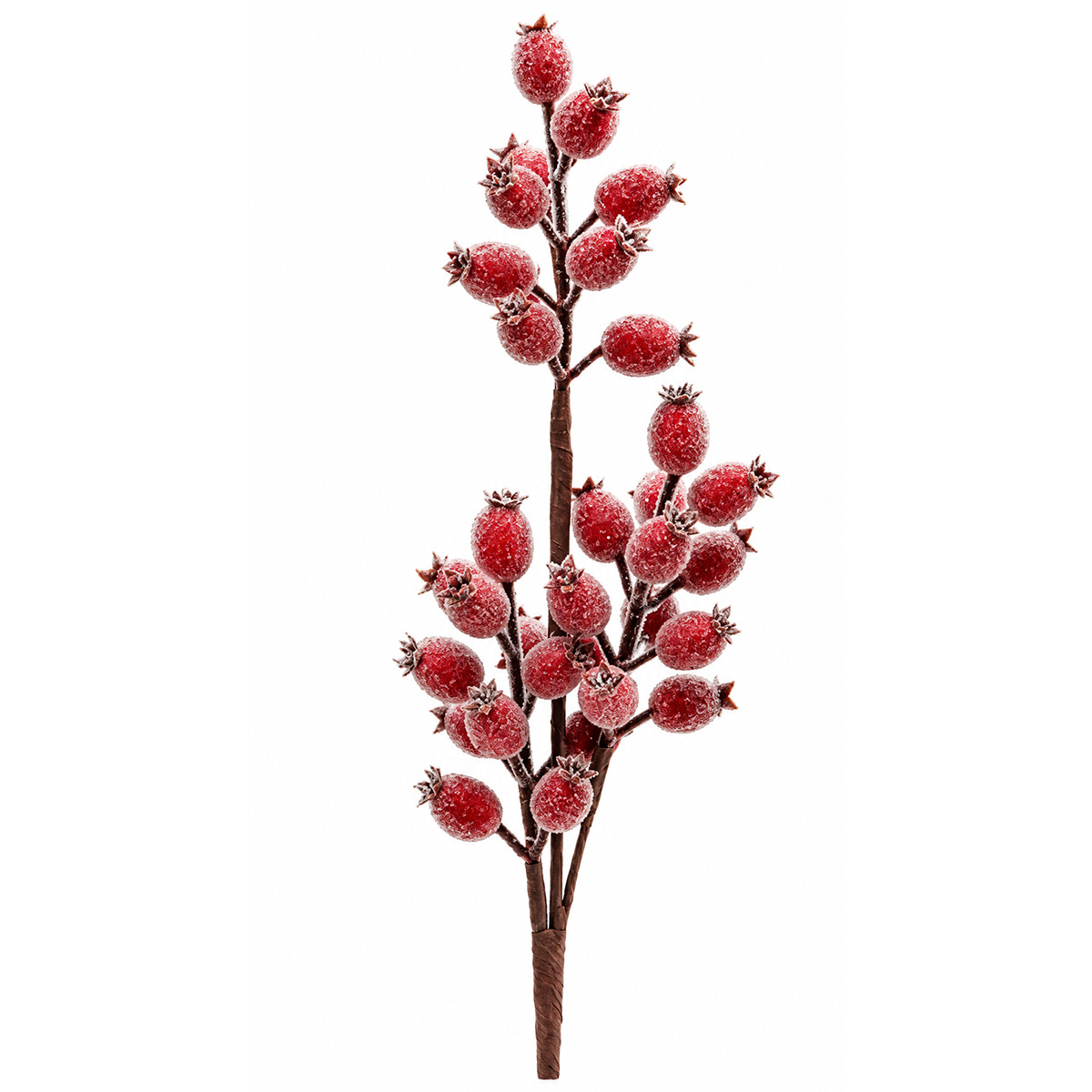 CHRISTMAS DECORATIVE BRANCH WITH SMALL FROSTED RED BERRIES 52CM