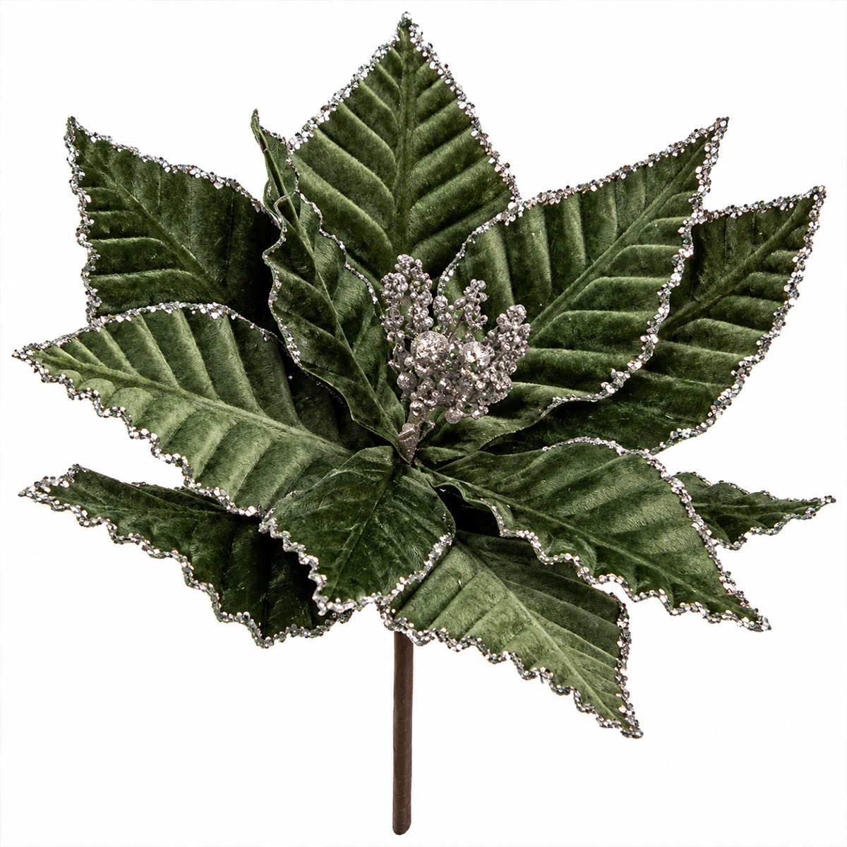 CHRISTMAS DECORATIVE KHAKI POINSETTIA FLOWER WITH SILVER GLITTER 28 × 25CM