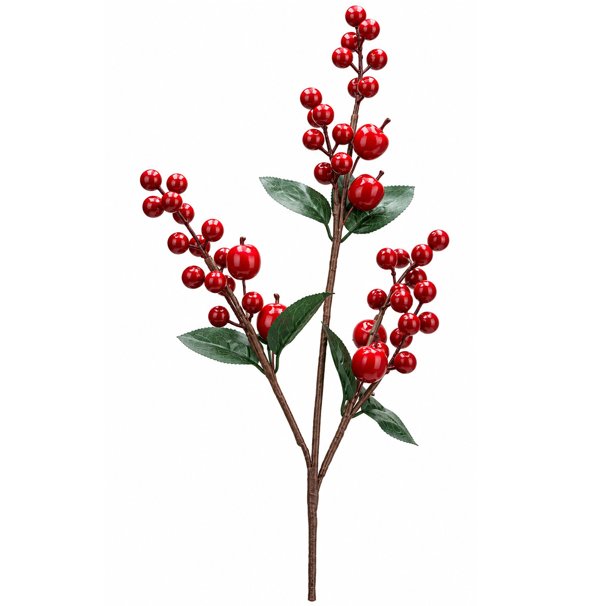 CHRISTMAS DECORATIVE BRANCH WITH RED BERRIES AND MINI APPLES 65CM