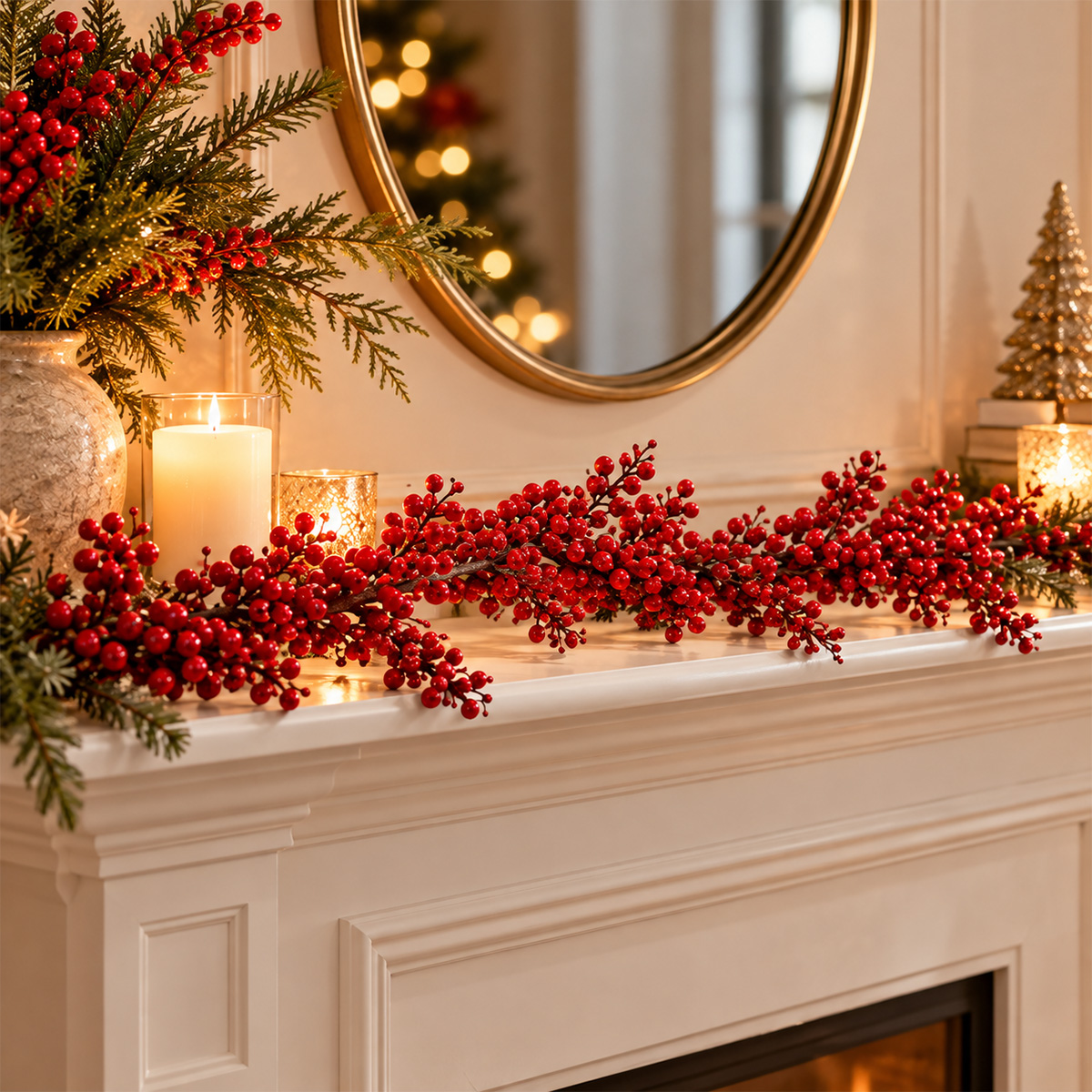 CHRISTMAS DECORATIVE MIXED BRANCH WITH RED BERRIES 185CM - Image 2