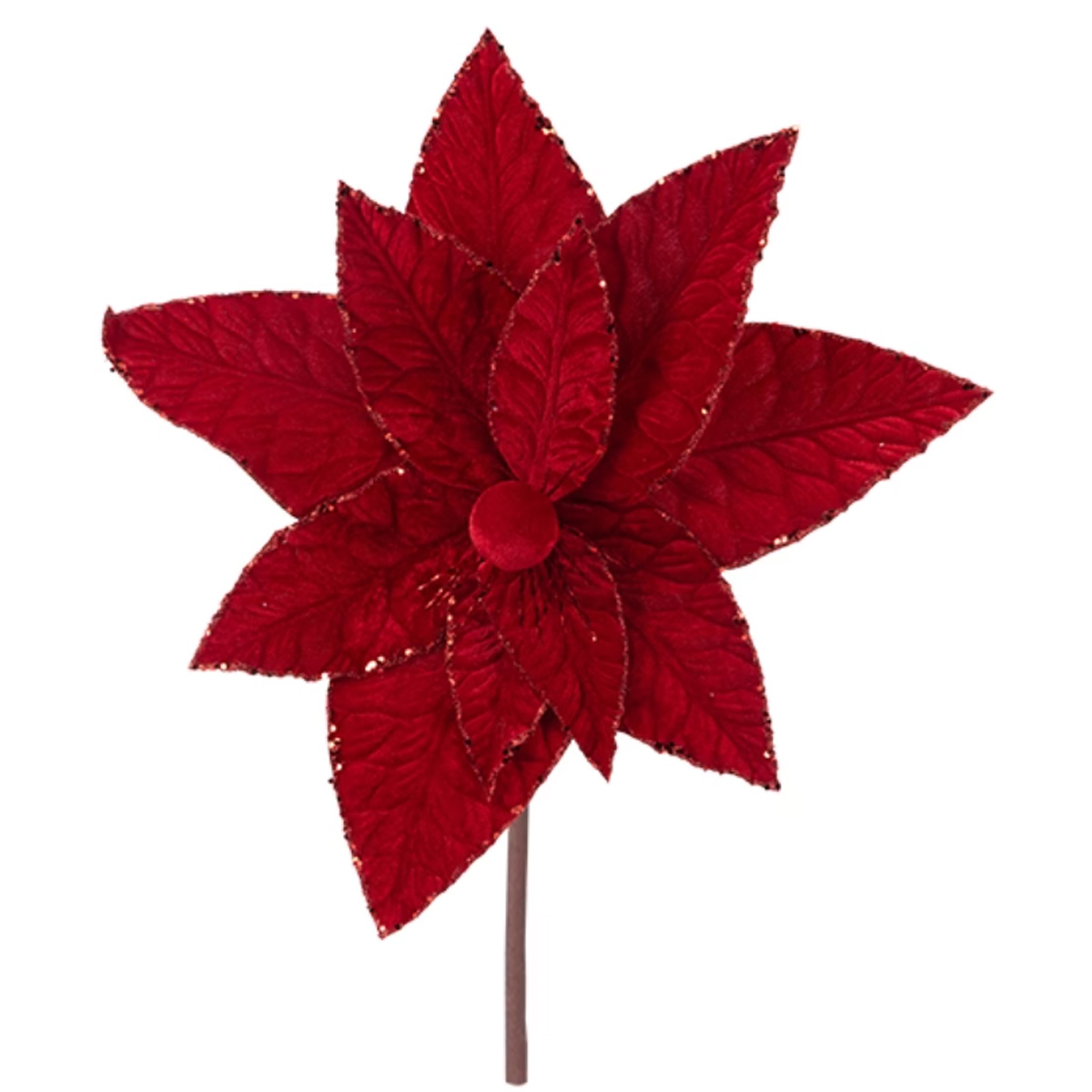 CHRISTMAS DECORATIVE RED POINSETTIA FLOWER WITH VELVET CENTRE 44X30CM