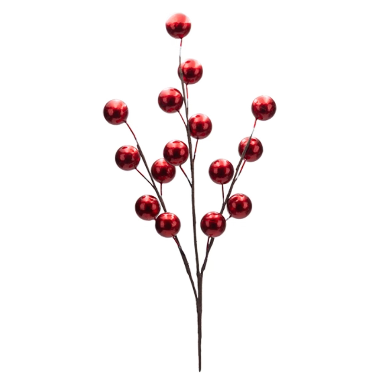 CHRISTMAS DECORATIVE BRANCH WITH RED METALLIC BAUBLES 65CM