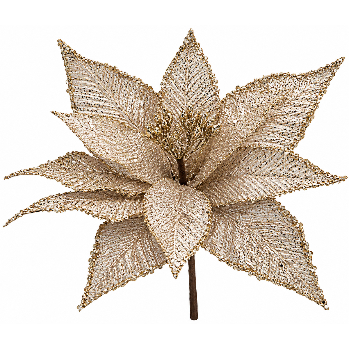 CHRISTMAS DECORATIVE SHIMMERING BEIGE POINSETTIA FLOWER 30X31CM