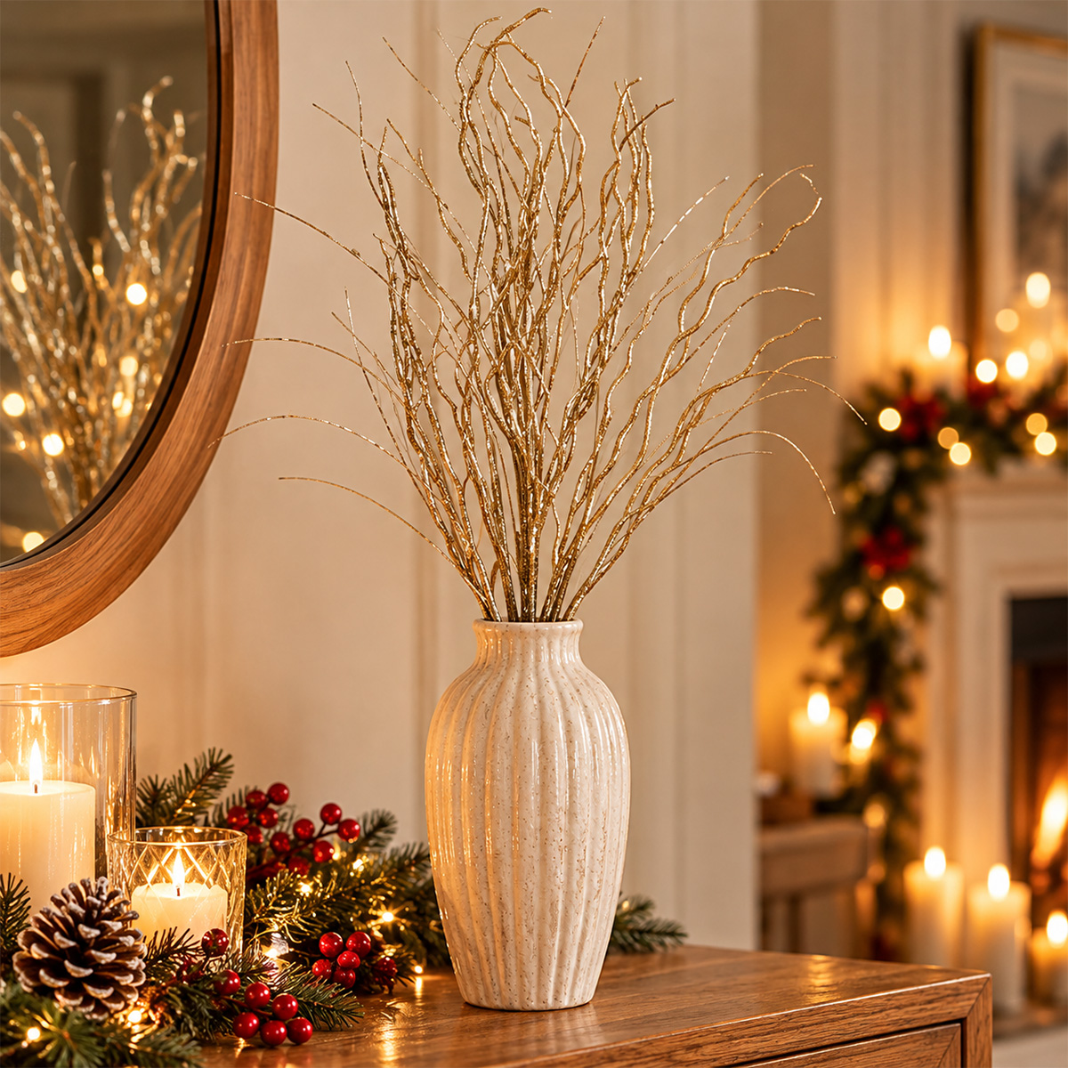 CHRISTMAS DECORATIVE GOLD GLITTER GRASS BRANCH 83CM - Image 2