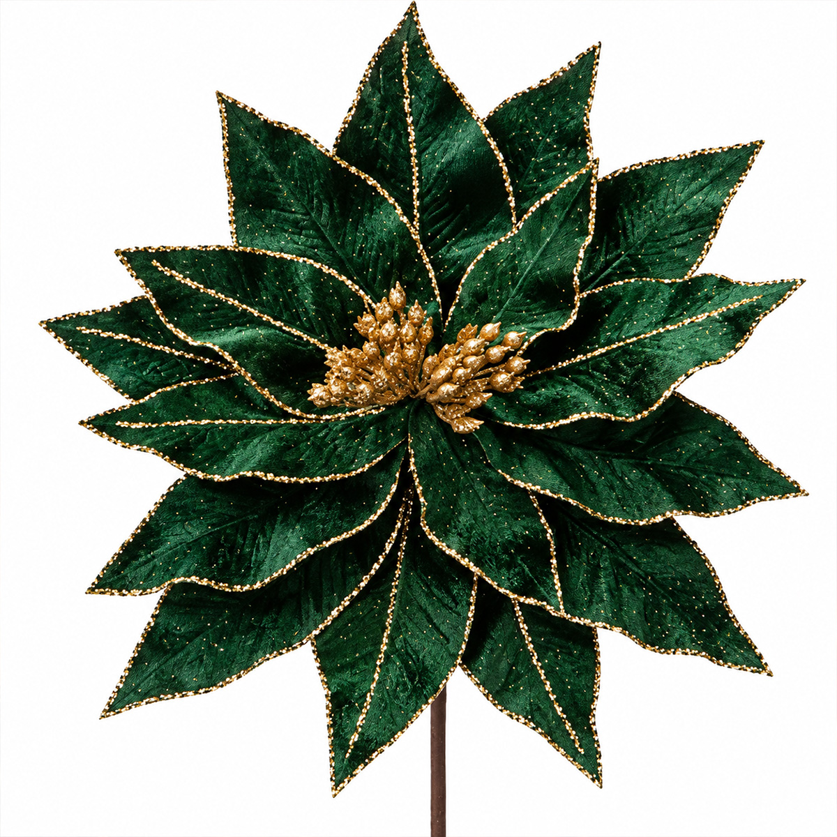 CHRISTMAS DECORATIVE EMERALD GREEN FLOWER WITH CHAMPAGNE DETAILS 31X45CM