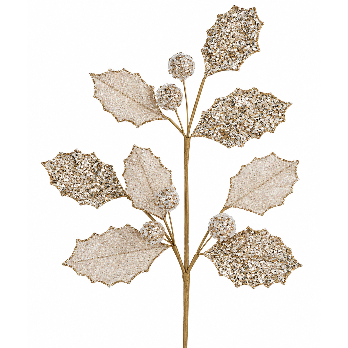 CHRISTMAS DECORATIVE BRANCH WITH CHAMPAGNE VELVET LEAVES 70CM