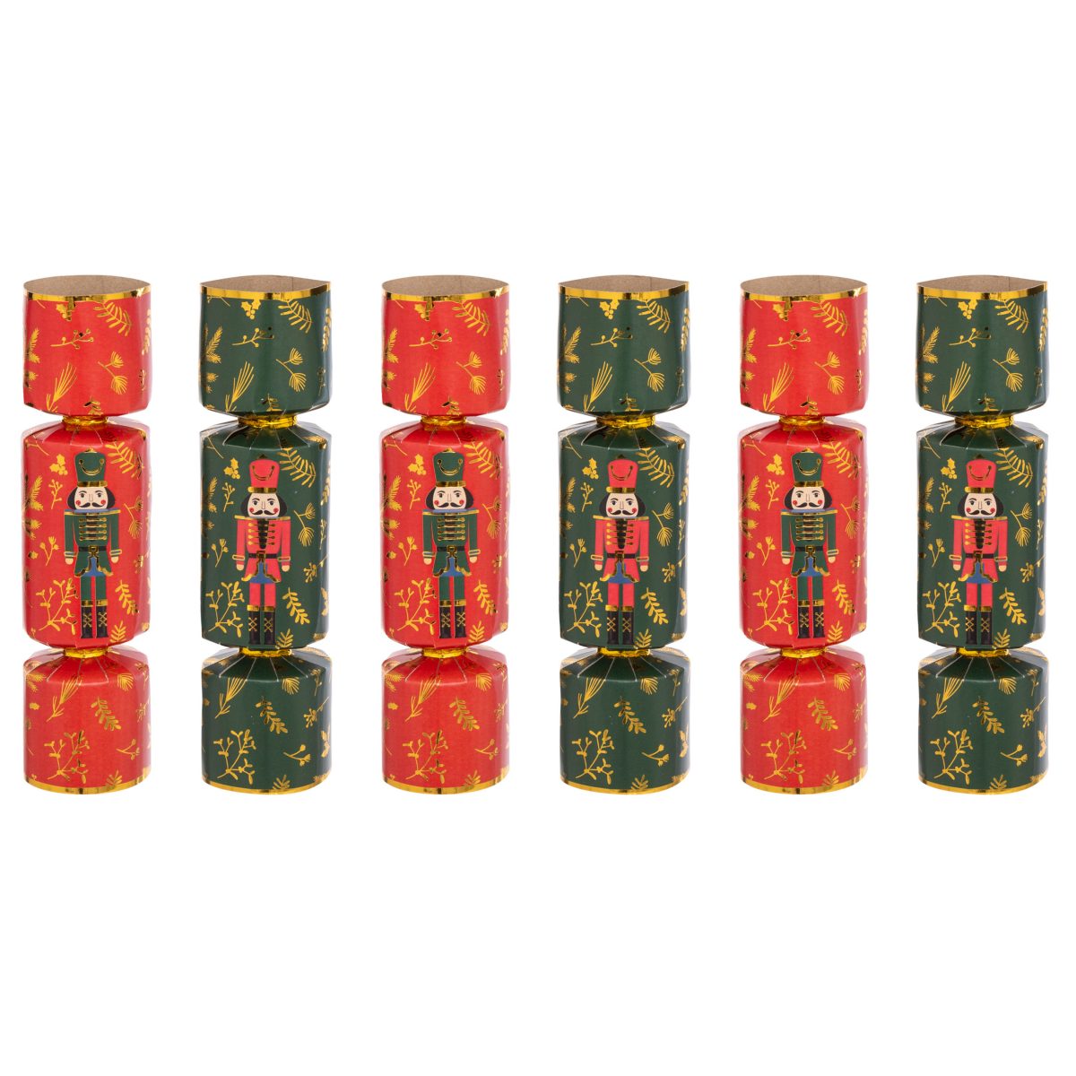 CHRISTMAS CRACKERS NUTCRACKER DESIGN RED & GREEN 6PCS
