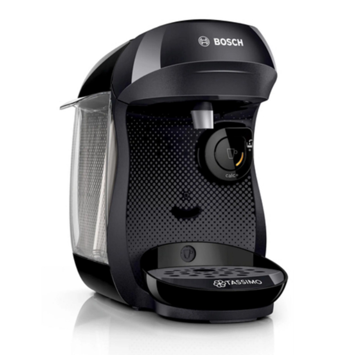 BOSCH TASSIMO HAPPY FRIENDLY TAS102E CAPSULE COFFEE MACHINE 1400W BLACK WITH 96 CAPSULES & 2 GLASSES