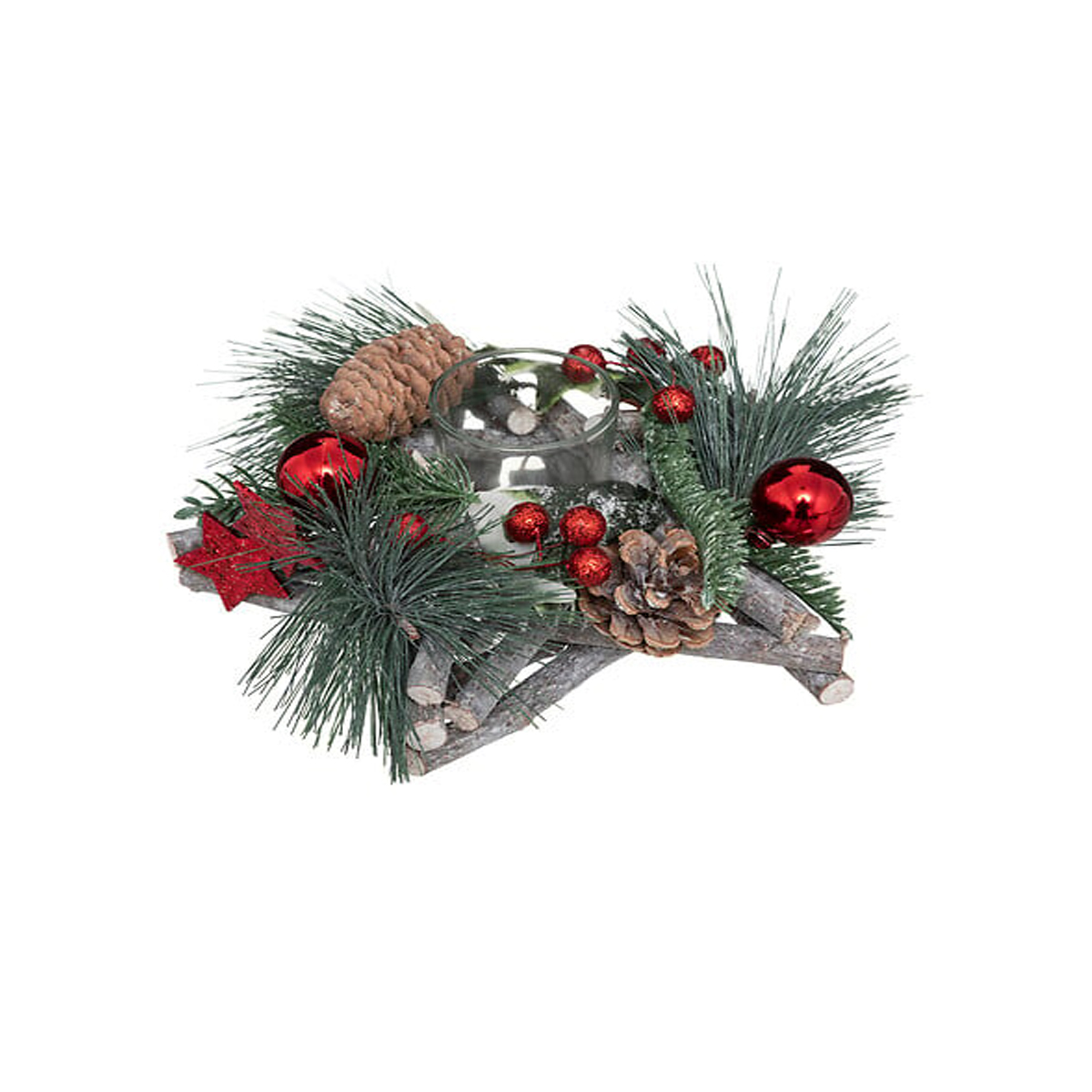 CHRISTMAS CANDLEHOLDER WITH DECORATION H6.3CM
